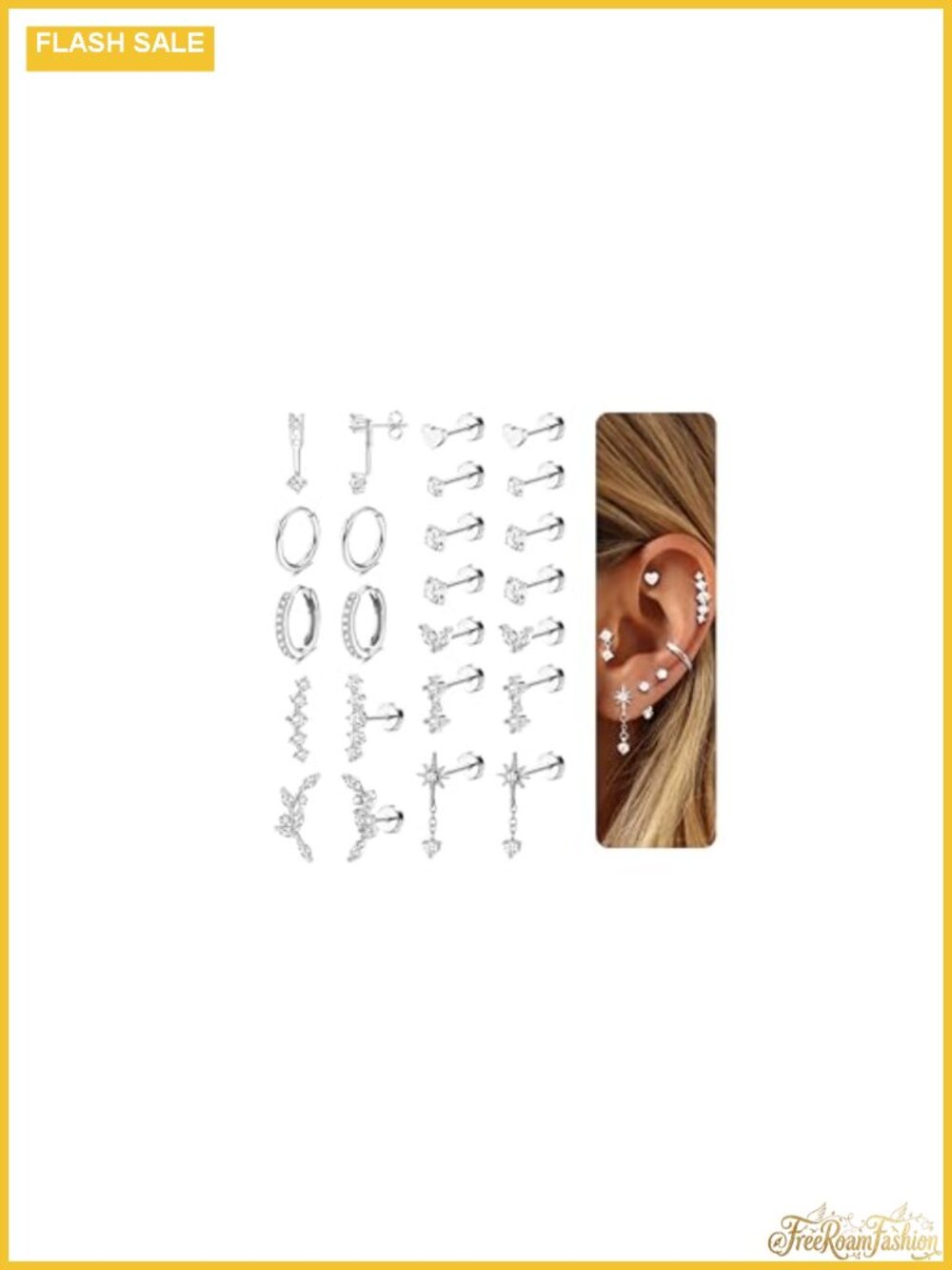 Hypoallergenic Flat Back Earrings Set - Surgical Steel Gold Plated Studs Hoops